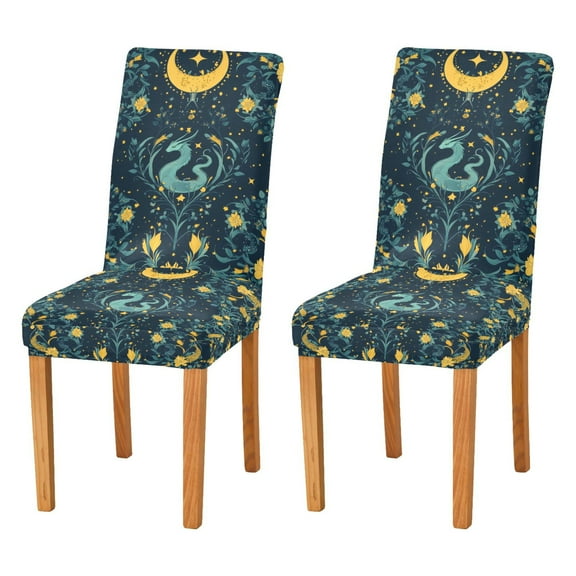 Yayeee 2 Pack Dining Chair Covers Stretch Parson Chairs Slipcovers Seat Protector, Green Dragon Flowers