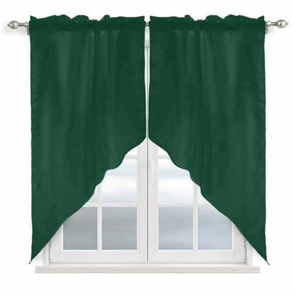 Pure Olive Green Kitchen Window Curtains, Swag Curtains Valance for Bedroom Living Room Bathroom, Simple Solid Color Rod Pocket Window Treatment Curtain Block Drapes 2 Panels 36"x45"