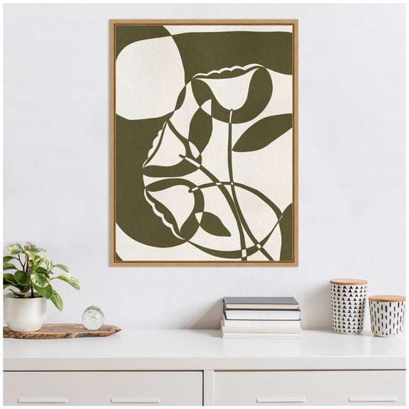 Kate and Laurel Boundby Beauty 9 Framed Canvas Wall Art by Shatha Al Dafai 23 x 30 Sylvie Natural, Modern, Abstract, Flowers Art for Wall Decor, Living Room, Bedroom