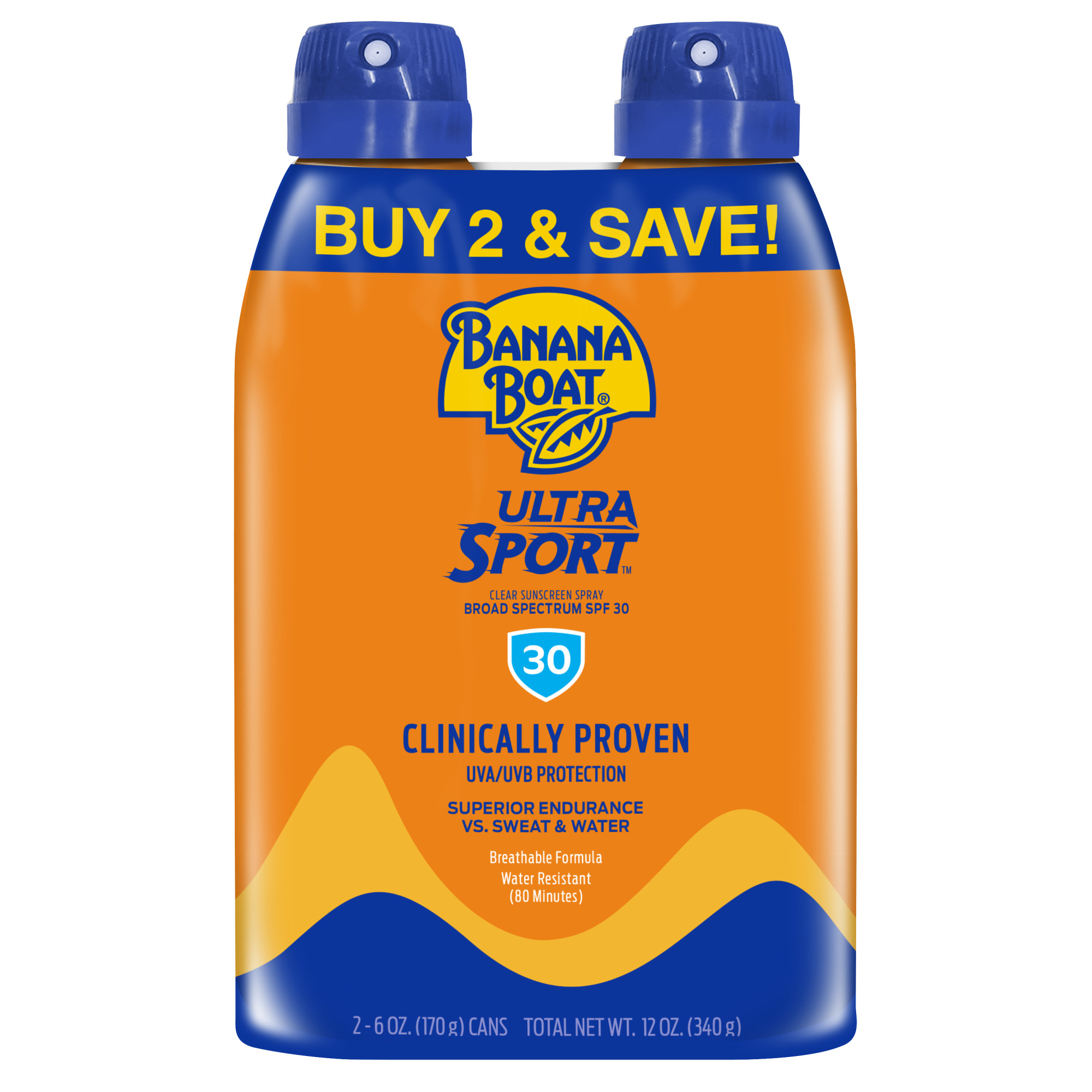Banana Boat Ultra Sport Clear Sunscreen Spray SPF 30, 12 oz Twin Pack