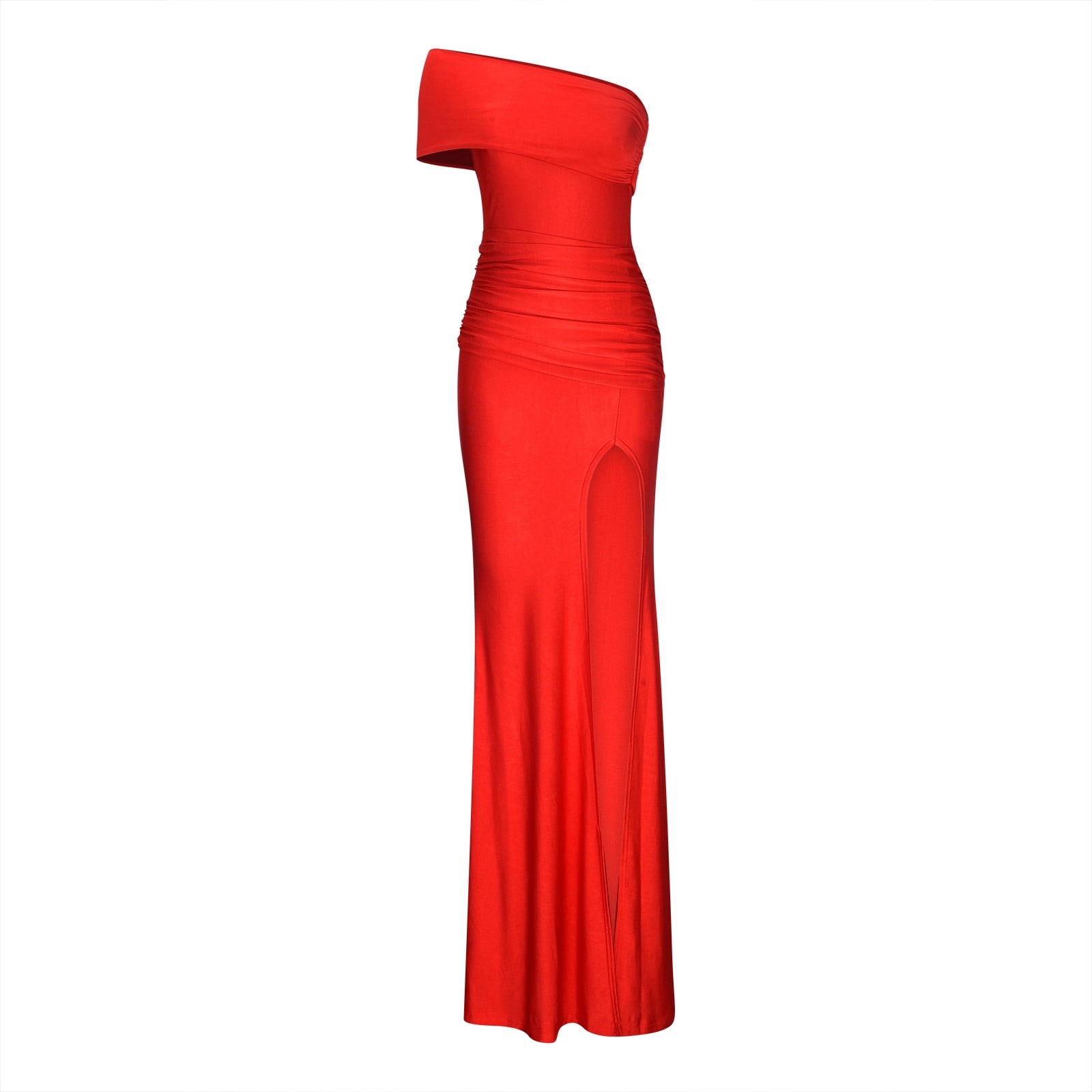 Hvot&aat One Shoulder Formal Dresses for Women Sexy Elegant Evening Gowns Split Thigh Bodycon Maxi Wedding Guest Dresses