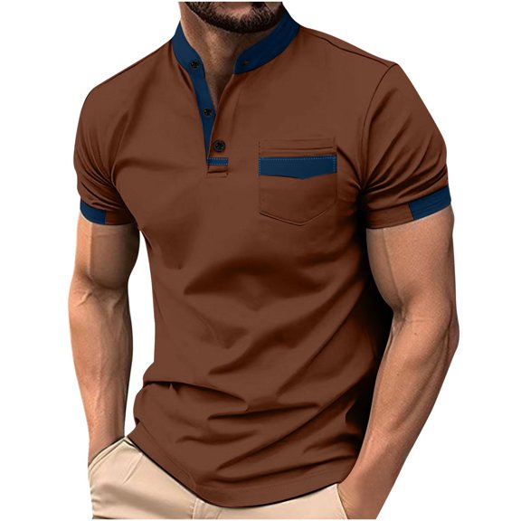 Stamzod Men's Henley Shirt Lightweight Short Sleeve Casual Golf Shirts Business Workout Golf T- Shirts Brown XL