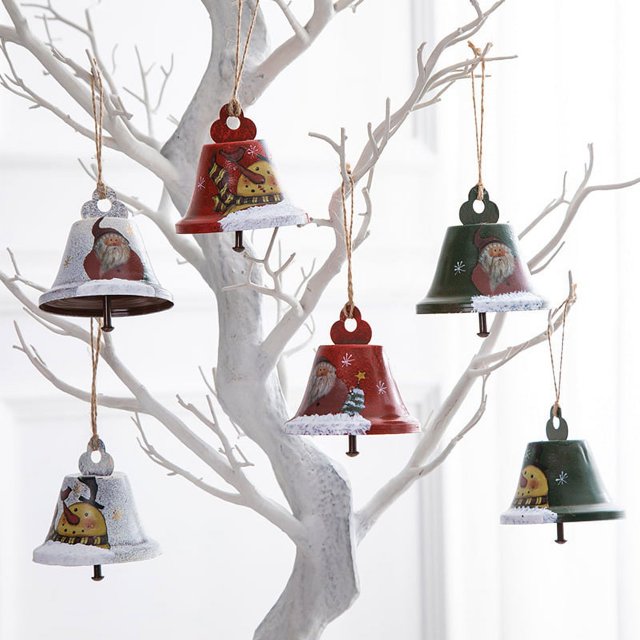 6 piezas de 7,5 x 8 cm, campana de Navidad de longitud de alambre, colgante de decoración navideña, colgante de Navidad creativo, nueva muñeca de cuerda de cáñamo, anciano, colgante de campana de muñe