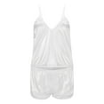 thumbnail image 5 of UFOUND Women's Sleepwear Sexy Silk Pajama Set With V-Neck Spaghetti Strap Vest And Sleeveless Shorts For Home Wear Loungewear Comfy Nightwear Pjs, 5 of 8