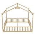 thumbnail image 6 of Double Twin Size House Bed with Roof, Wooden Montessori Floor Bed with Fence Guardrails, Twin Bed Frame Two Shared Beds for Kids Boys Girls Bedroom, Without Door Design, Natural, 6 of 7
