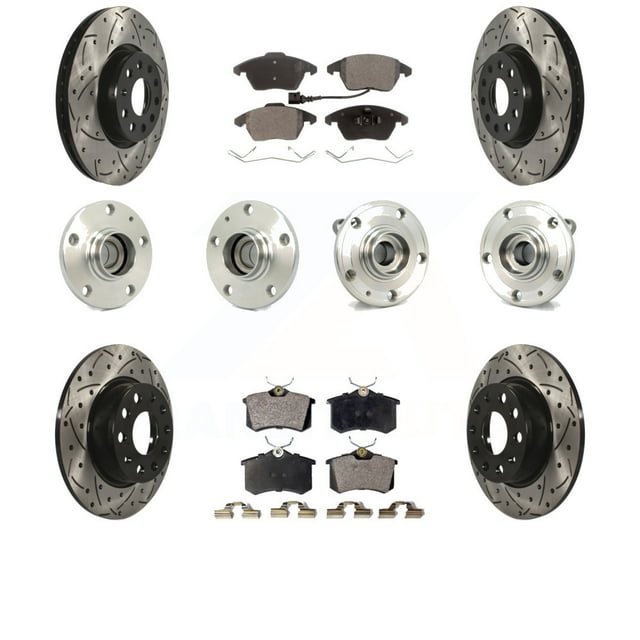 Transit Auto Front Rear Hub Bearings Assembly Coated Disc Brake Rotors and Semi-Metallic Pads Kit (10Pc) for Car 2014 Volkswagen Beetle R-Line GSR with 2.0L with 272mm Diameter Rotor - KBB-116725