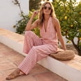 thumbnail image 5 of Linen Sets for Womens 2 Piece Outfits Casual Minimalist Halter Neck Top and High Waisted Wide Leg Pants Travel Matching Sets, 5 of 6