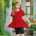 thumbnail image 5 of Kaemgyyd Little Girls 2 Piece Summer Outfits Short Sleeve Flowy Ruffle Hem T-Shirt and Short Leggings Set Kids Yoga Workout Clothes 5-15 T, 5 of 7
