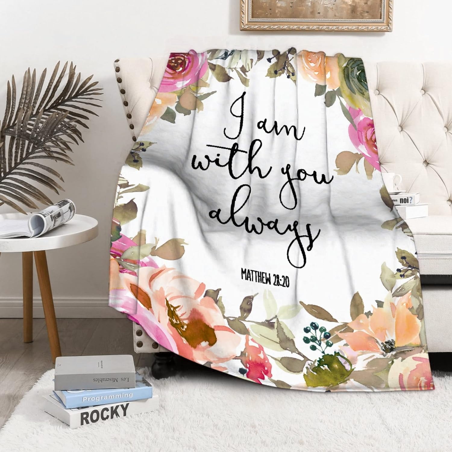 Bible Verse Blanket - I Am with You Always Throw Blanket - Plush Fluffy Warm Prayer Blanket with Scripture for Couch Sofa Bed - Scripture Blanket Home Decor - 40"x50" Christian Gifts for Women