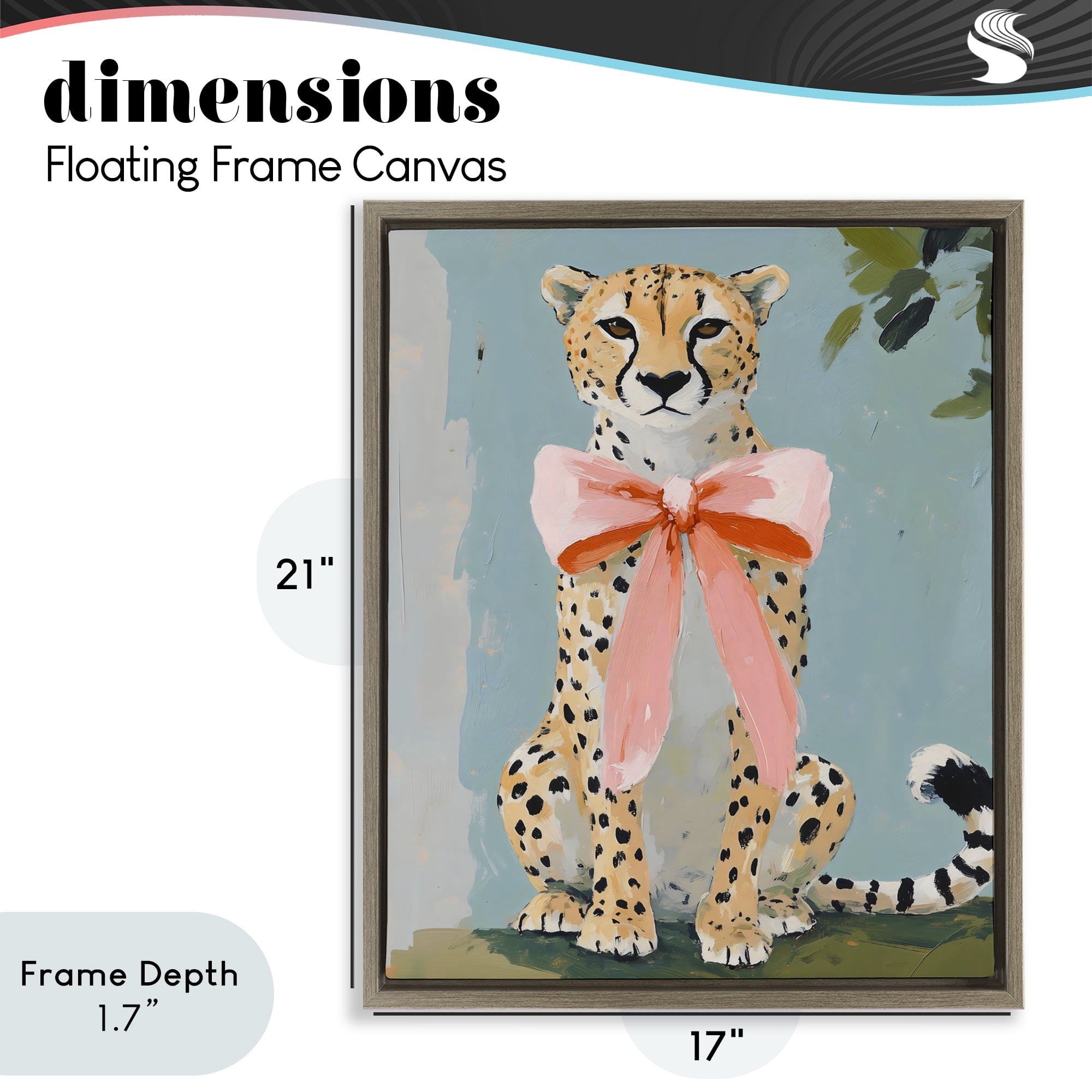 Stupell Industries Cheetah with Big Pink Bow Brown Framed Floater Canvas Wall Art, design by The Prints Vibe
