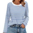 thumbnail image 5 of Women's Striped Long Sleeve Shirts 2026 Spring Fall Tops Fashion Color Block Top Clothing Loose Crewneck Tee Blouses, 5 of 6