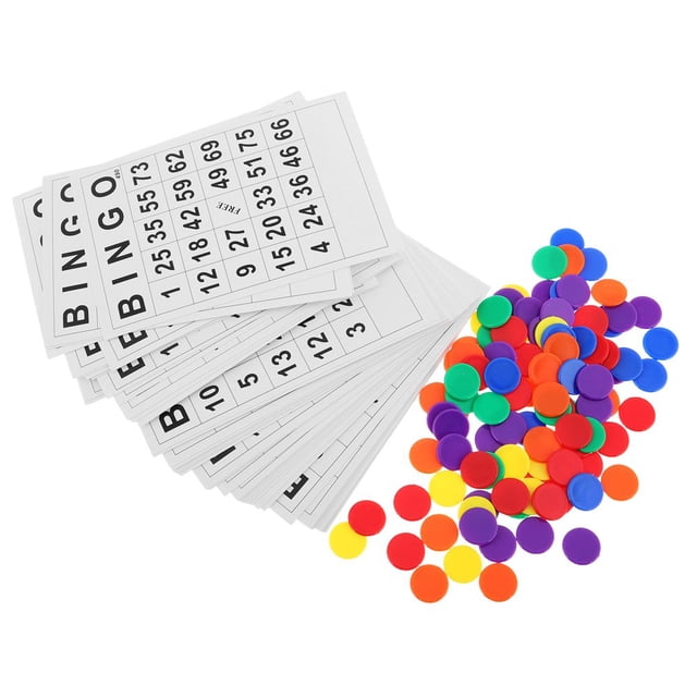 EIMELI Bingo Game Set with Assorted Color Plastic Chips and Paper Cards for Family Gatherings Enhances Number Recognition 50 Pieces