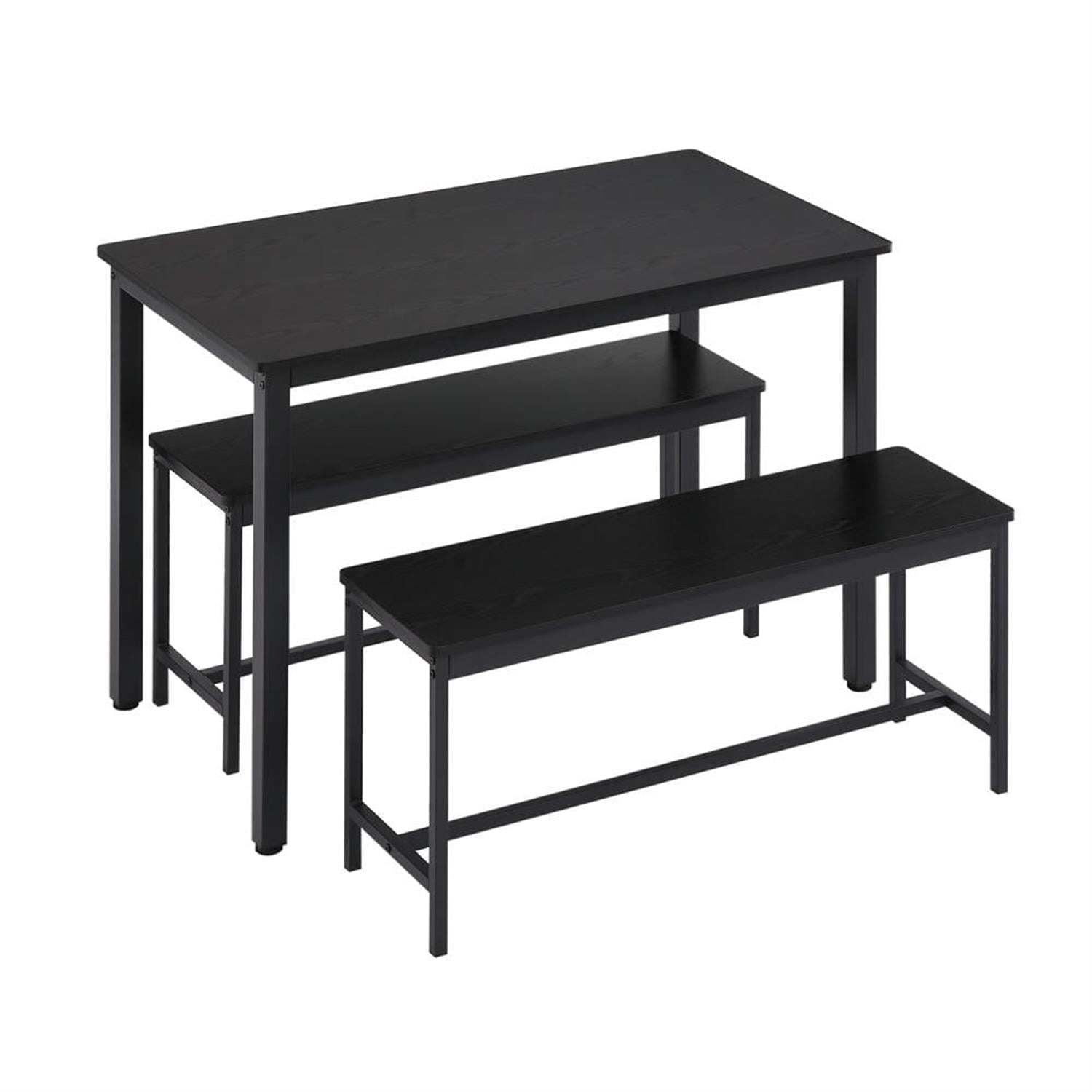 Demi Bonn 3-Piece Dining Table Set with 2 Dining Benches,dustrial Kitchen Bar Table Furniture Sets for Dining Room, Black