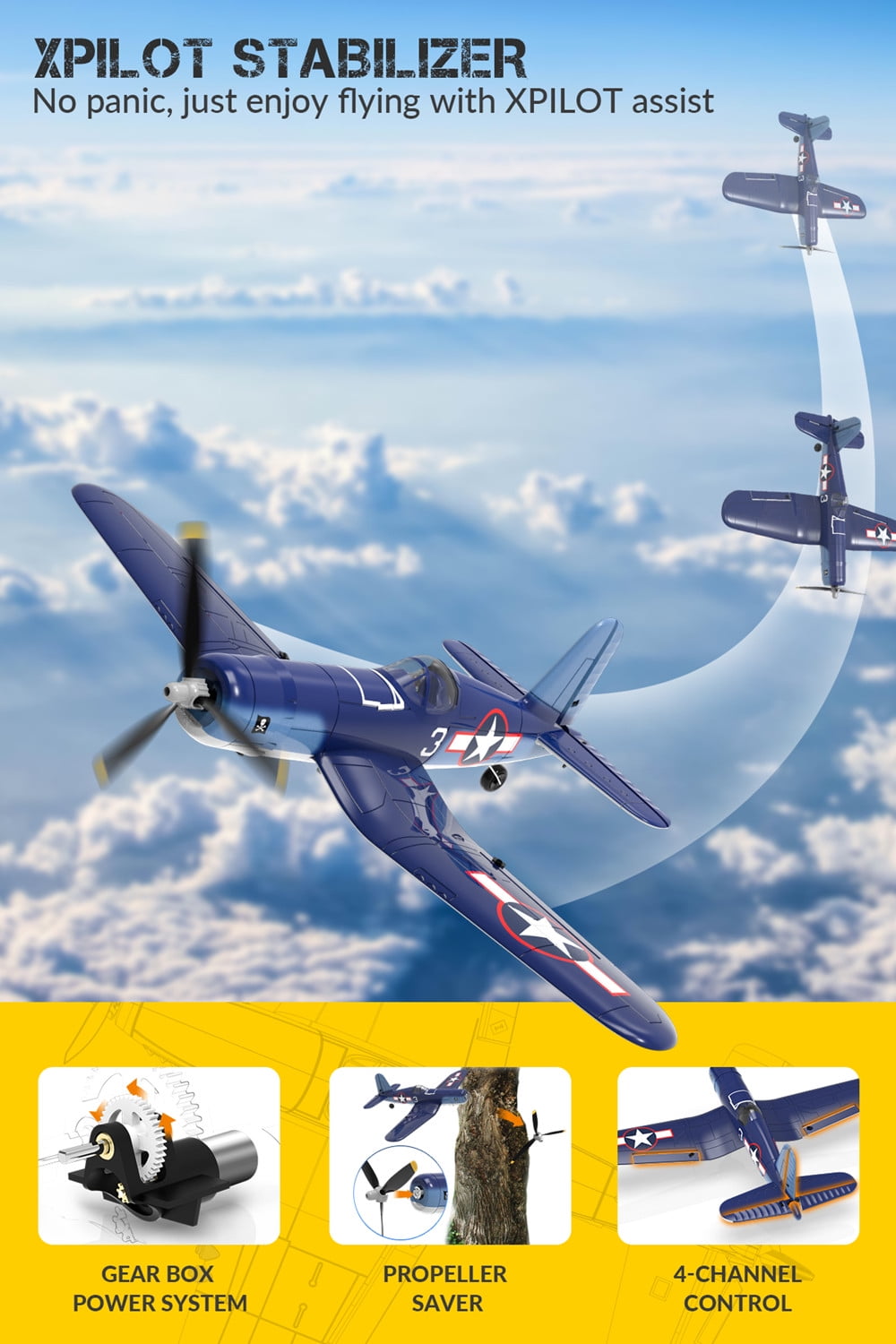 Volantex F4U Fighter 2.4G 4CH Fixed Wing RC Airplane 6-Axis Gyro Aerobatic Remote Control Plane Toys