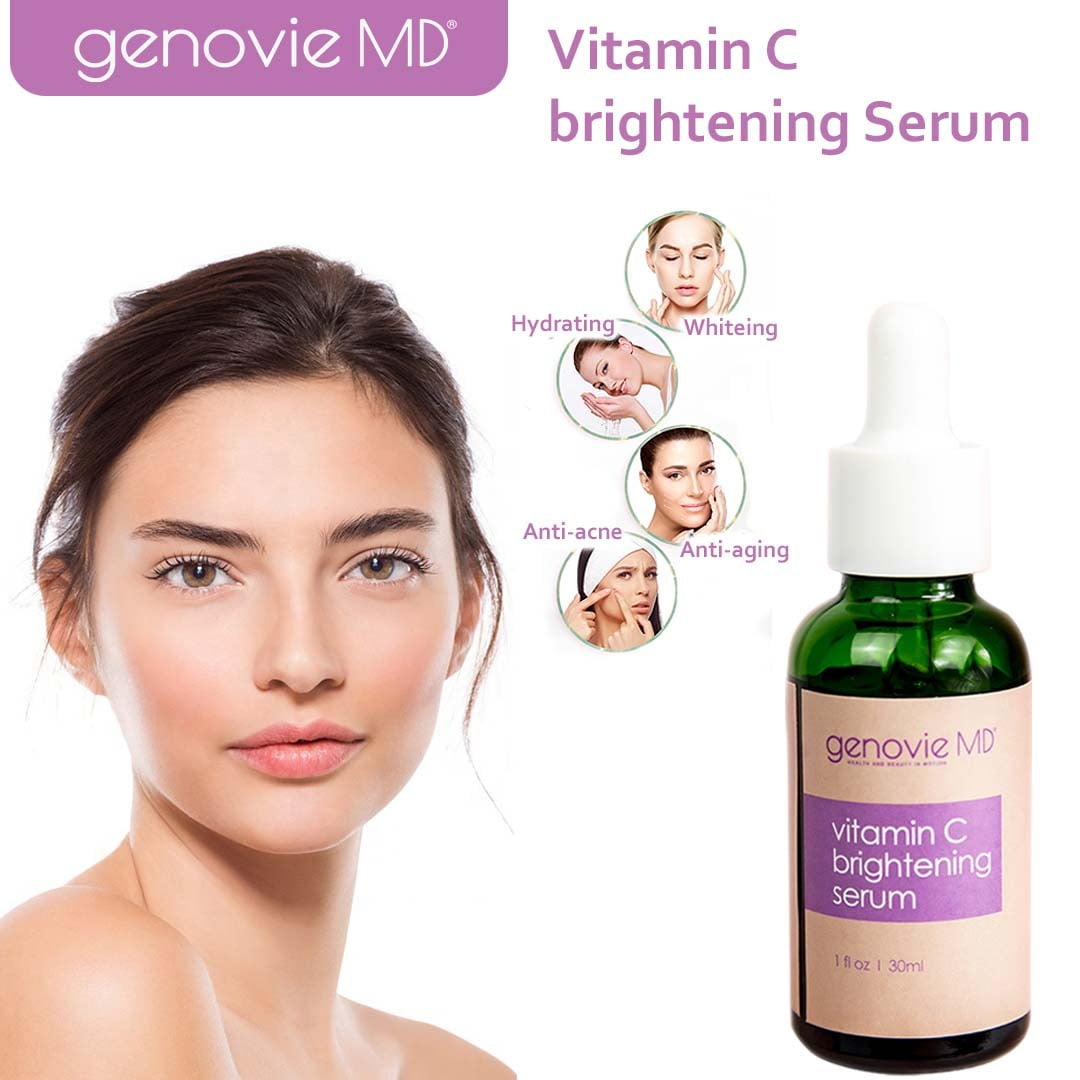 Genovie MD Organic Skincare Vitamin C Serum with Hyaluronic Acid and Witch Hazel, Anti Aging and Skin Plumping, Brighten Dark Spots, Eliminates Fine Lines and Wrinkles, Removes Discoloration