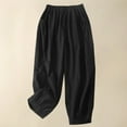thumbnail image 2 of BLVB Women Capri Pants Casual Elastic High Waist Baggy Wide Leg Cotton Linen Cropped Pants Trousers for Ladies Summer, 2 of 6