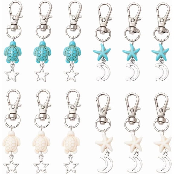 20Pcs 4 Styles Lucky Sea Turtle Keychain Ocean Key Chain Bulk Turquoise Summer Starfish Beach Animal Pendant Charms Keychains Decoration for DIY Car Keyrings Party Favors Gift Handbag Mixed Color