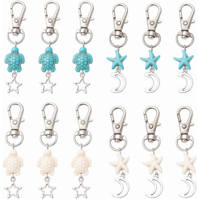 20 llaveros de tortuga marina de la suerte en 4 estilos, llaveros de océano, turquesa, estrellas de mar de verano, colgantes de animales de playa, llaveros decorativos