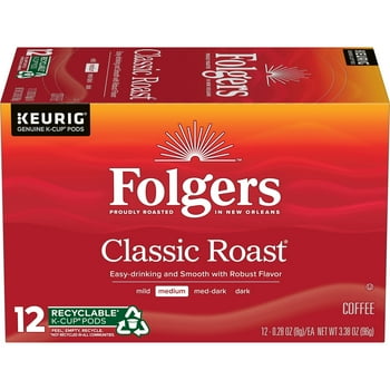 Folgers Classic Roast K-Cup Pods, Medium Roast Coffee, 12 Count