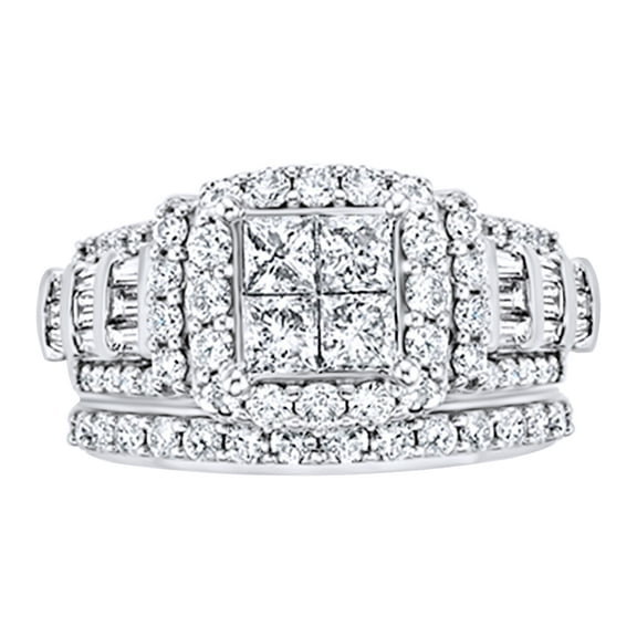 Princess Cut White Natural Diamond Engagement Wedding Ring Set In 14K Solid White Gold (2 Ct)