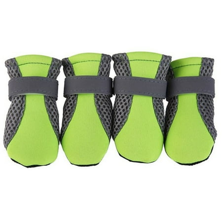 

Fashnice Teddy Fashion Paw Protector Color Block Non-Slip Soles Dog Shoes One Fixed Strap Mesh Boots Animal Outdoor Running Green L