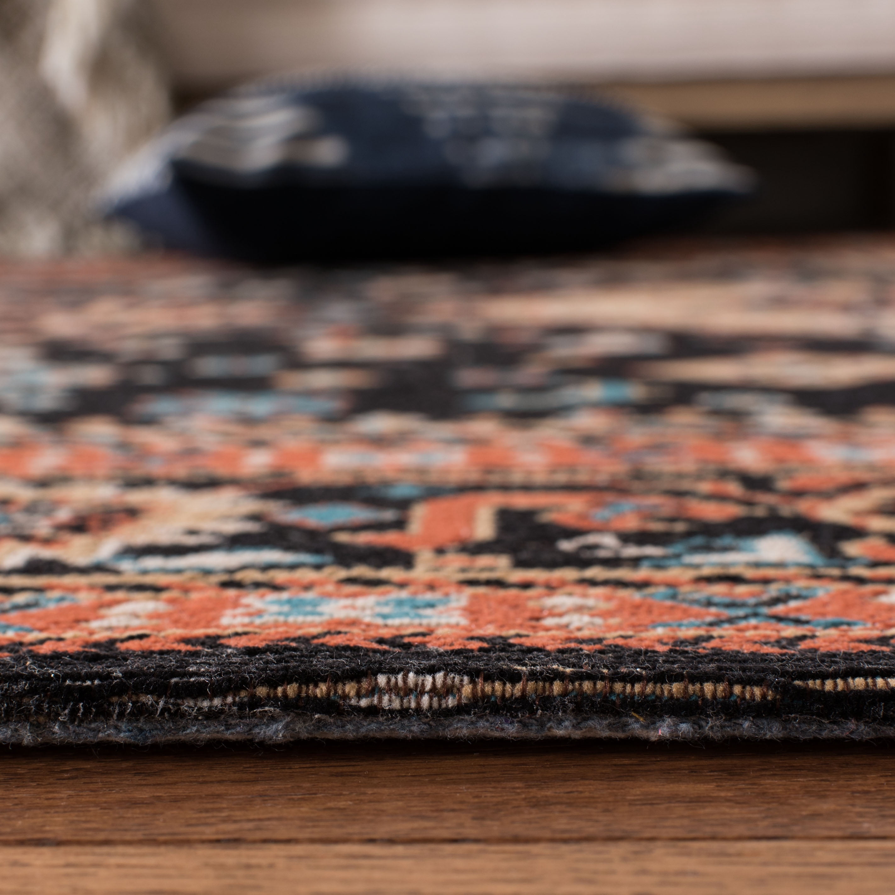 SAFAVIEH Classic Vintage Serrena Floral Bordered Polyester Runner Rug, Black/Rust, 2'3" x 8'