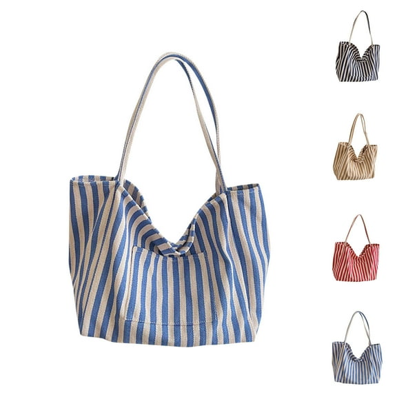 Hfnxid Striped Canvas Tote Handbag for Women Vertical Stripe Large Capacity Shoulder Bag for Shopping Travel