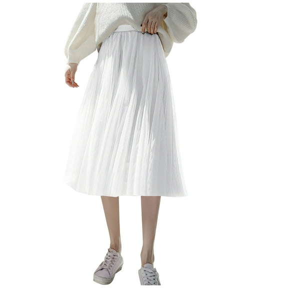 Sevevn Women's Casual Bead A-line Medium Length Gauze Skirt Dance Skirt Performance Dance Skirt Tulle Skirts For Women