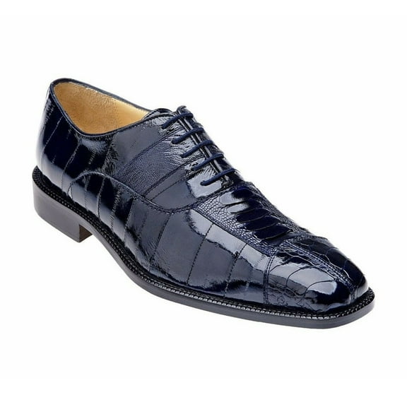 Men Belvedere Shoes Mare Genuine Ostrich Eel Leather Lace up Navy Blue 2P7