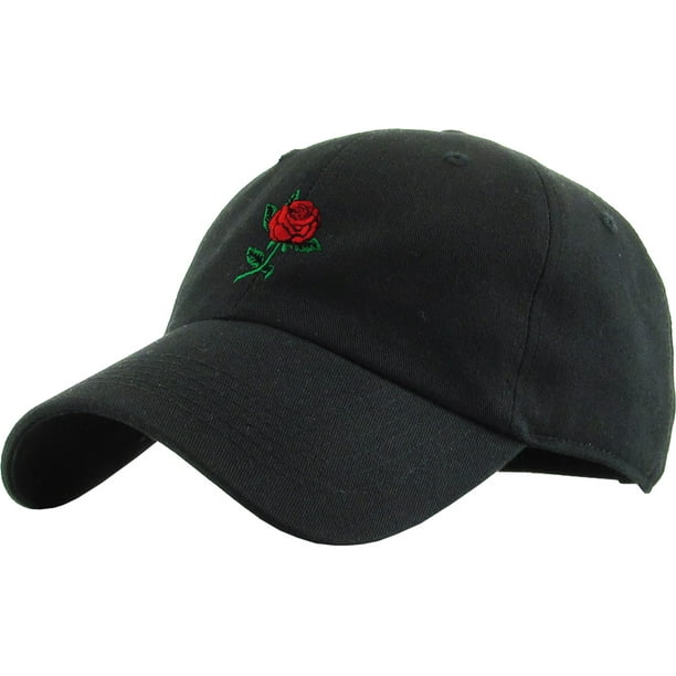 Rose Embroidered Dad Hat Flower Cotton Adjustable Baseball Cap