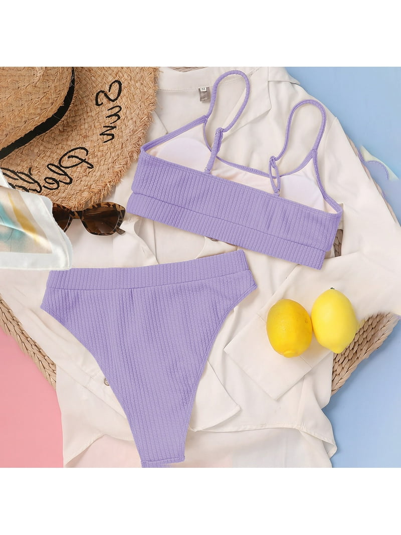 Hotian Women's Sexy High Waisted Ribbed Cami Bikini Swimwear Set