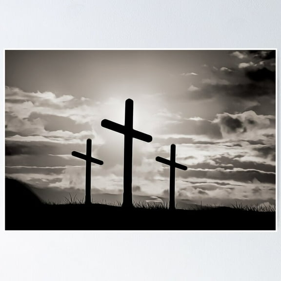 Kna Prints - Three Calvary Crosses Black And White Poster Wall Art Print For Home Decor, Living Room, Bedroom, Office, UNFRAMED-8x12