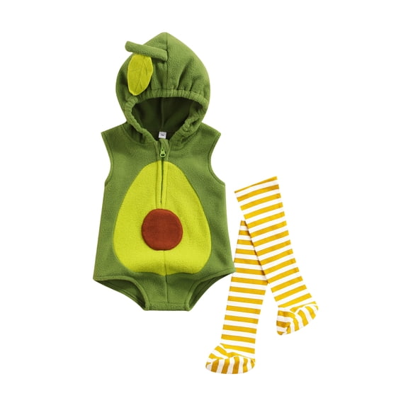 Cjfdfy Newborn Baby Boy Girl Avocado Costume Kids Baby Halloween Costume Infant Cute Zipper Hooded Romper Jumpsuit with Stockings Set Cosplay Party Outfit