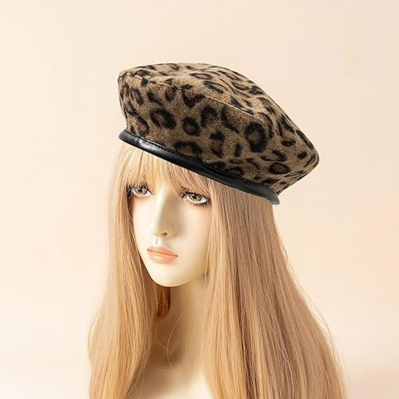 Leopard Print Beret Hat Animal Cheetah Pattern French Hats