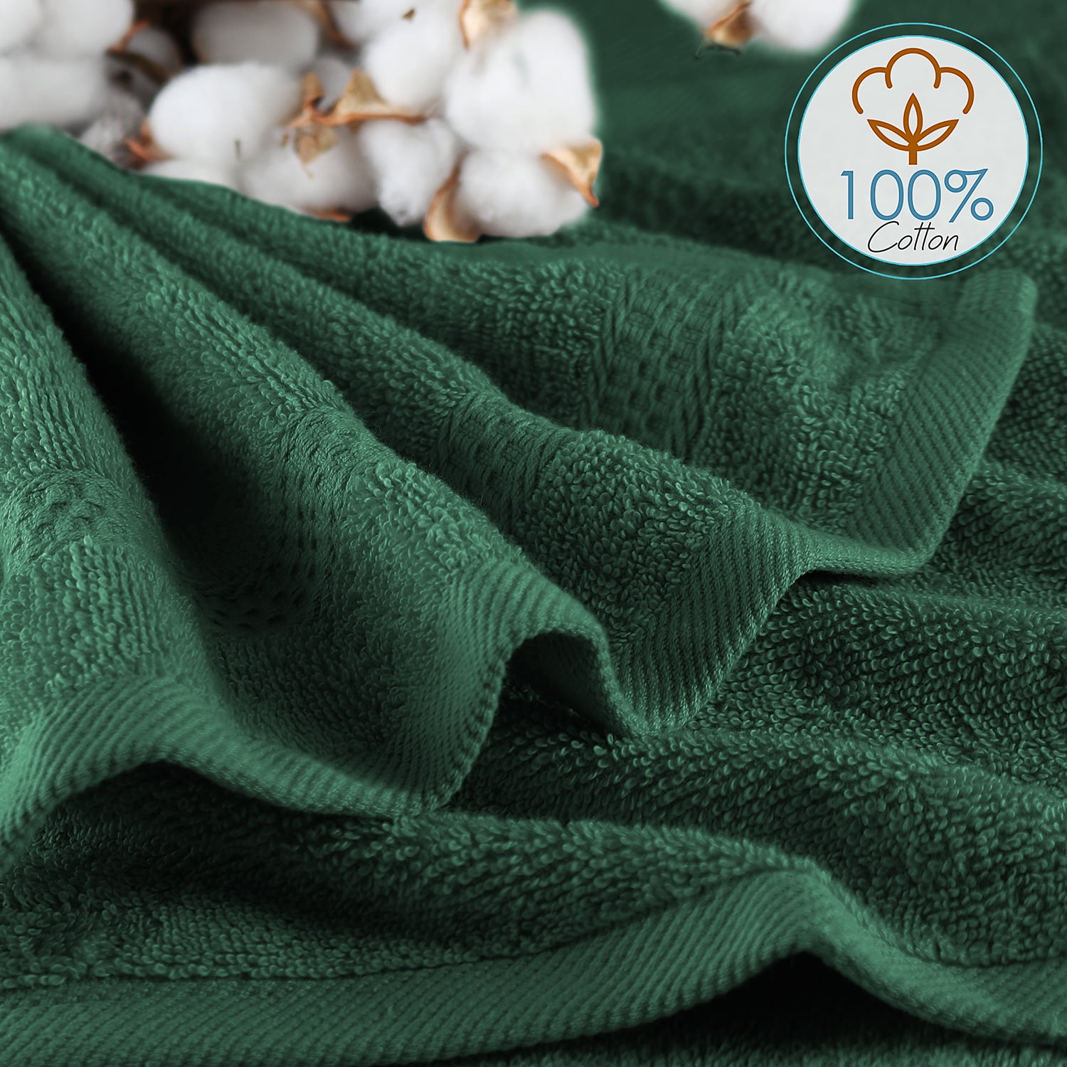 Clara Clark Bath Towels Set, 100% Cotton Luxury Soft Set of 12 Multipurpose Wash Cloths, Hunter