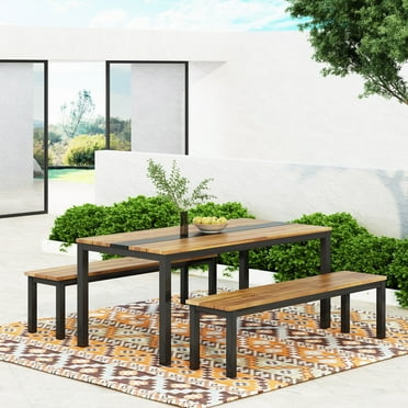 Pellerin Acacia Wood Outdoor 3 Piece Picnic Set, Teak and Black