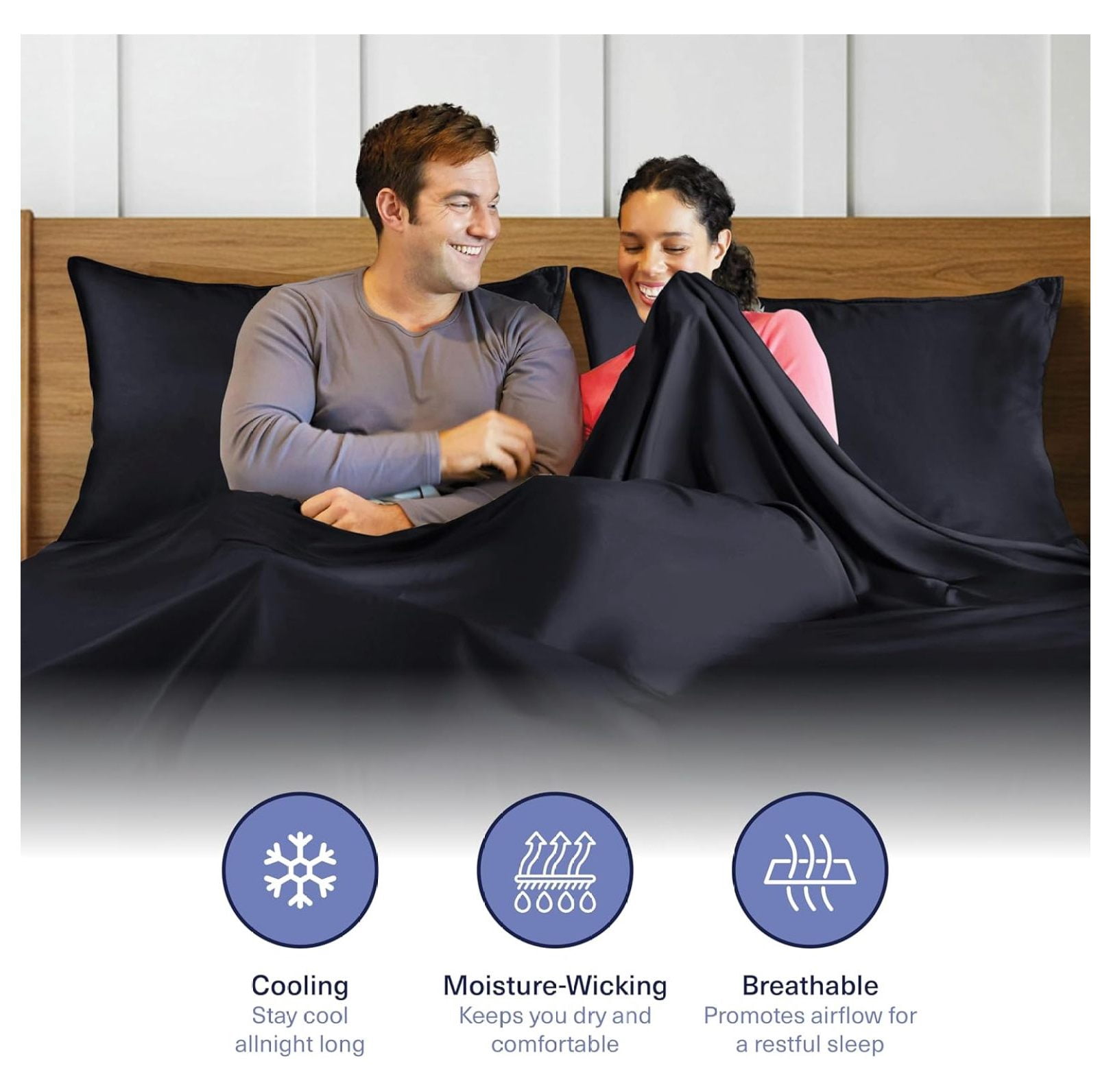 Kickoff Viscose Bamboo Fitted Sheet Queen Size, 100% Organic Cooling Sheets Fitted ONLY Viscose Bamboo Sheets Queen Size Bed Sheet for Hot , Extra Deep Pocket, 4 Corner Strap (Q, Onyx Black)