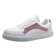 thumbnail image 4 of Rokment Womens Glitter Sequin Platform Low Top Fashion Sneakers White Spring Fall Trendy Casual Leather Walking Tennis Skate Skateboard Shoes Pink Size 9, 4 of 5