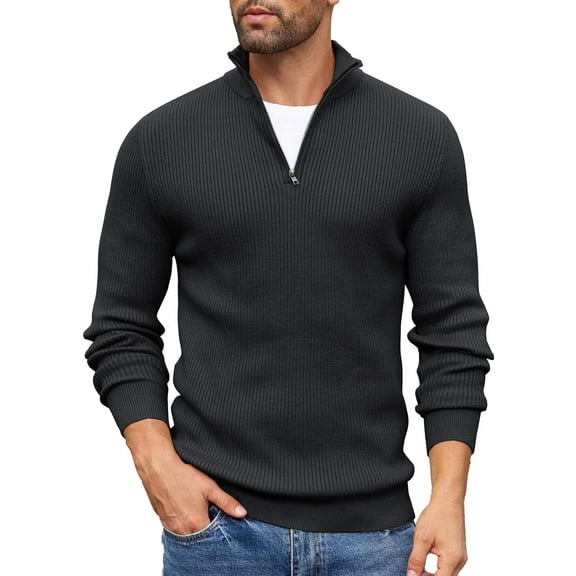 COOFANDY Men's Quarter Zip Up Sweaters Slim Fit Lightweight Pullover Mock Neck Long Sleeve Polo Sweater