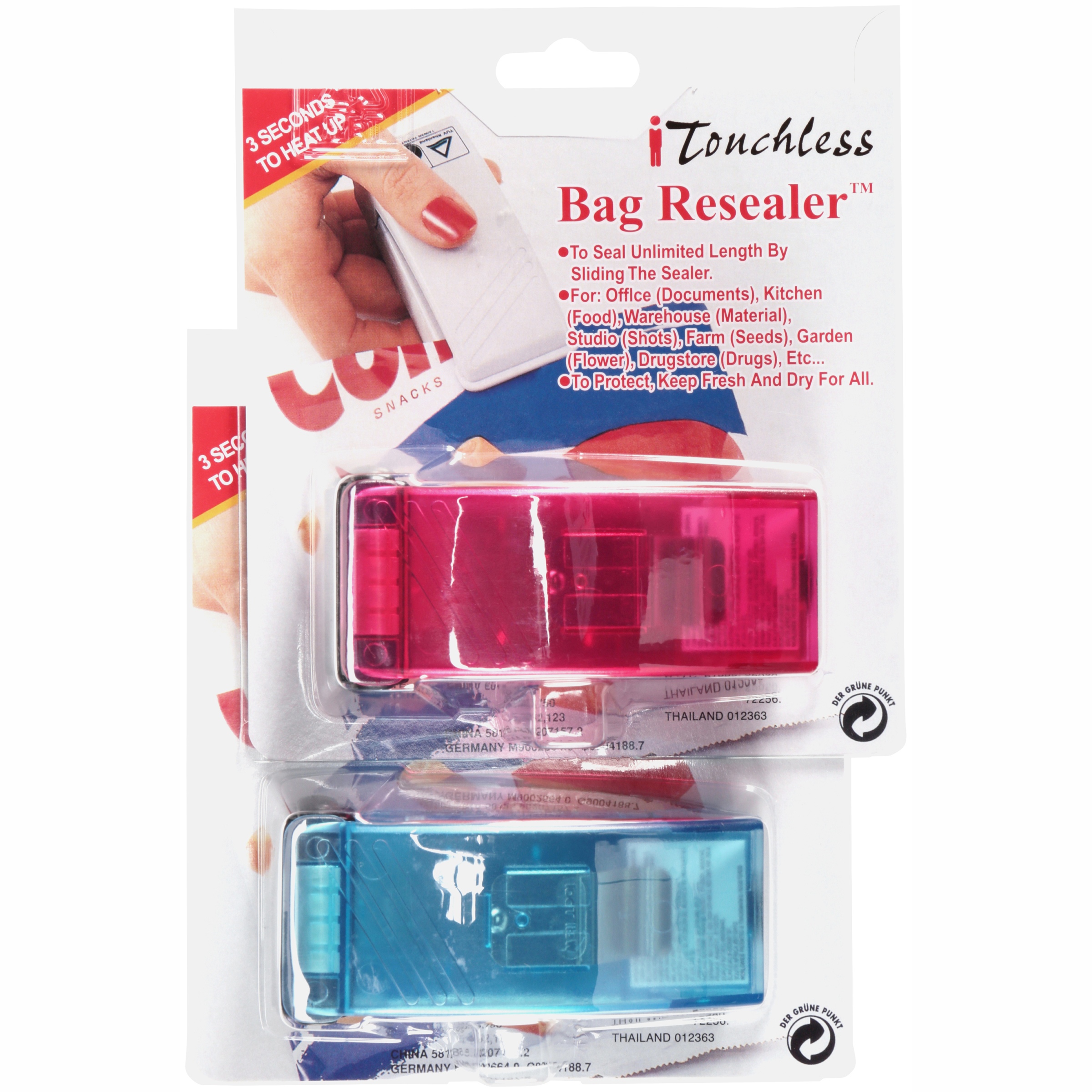 iTouchless Vacuum Sealers Clear Red and Clear Blue Bag Resealer™ 2 Counts Box - image 3 of 4