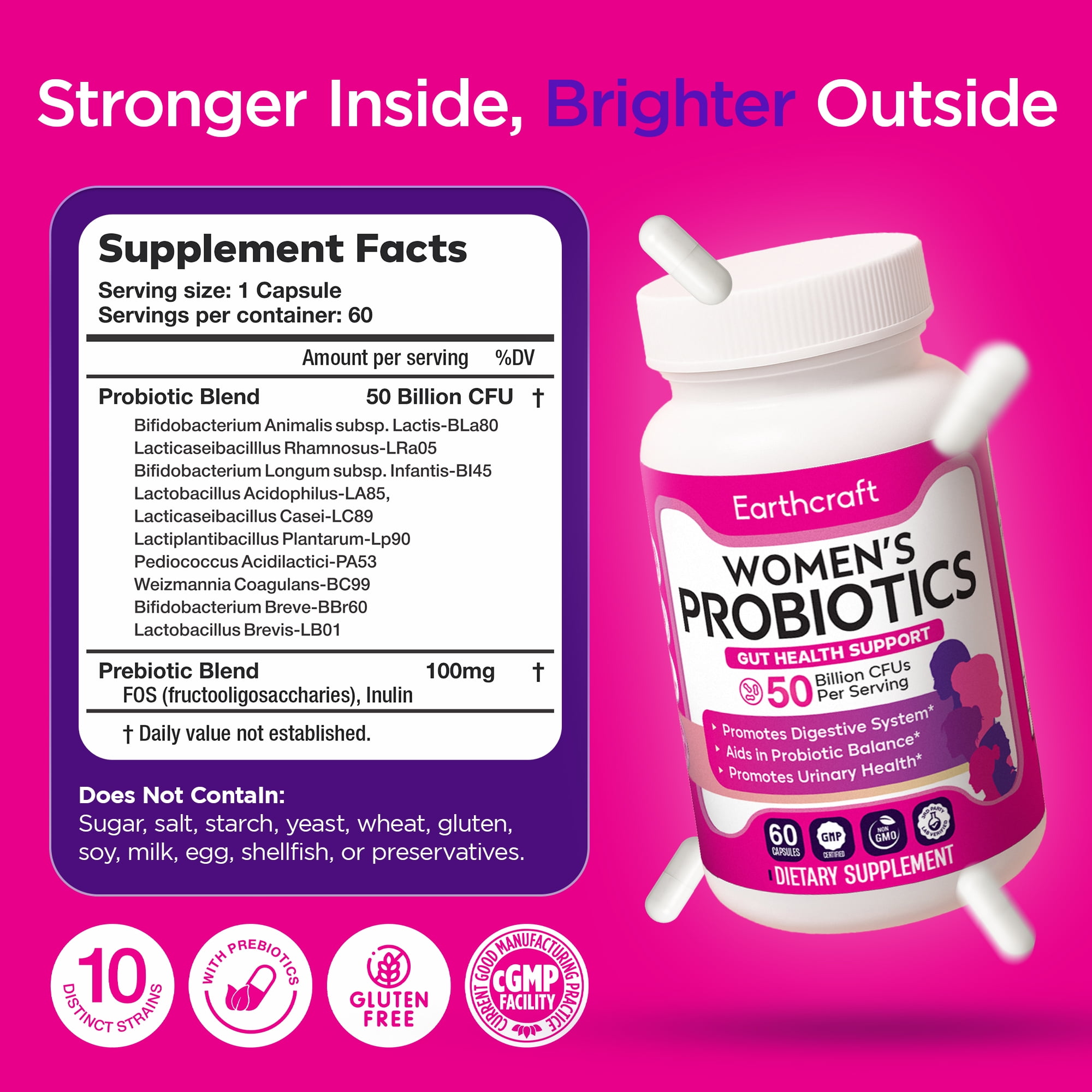 Probiotics for Women 50 Billion CFU – 10 Strains + Prebiotics for Vaginal Health, Digestive, Gut, PH Balance, Immune Health – Delayed Release Capsules