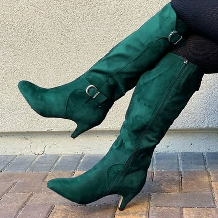 

Juebong Christmas Deals Women s Boots Pointed Toe Rider Boots Plus Velvet Mid-Tube Women s Boots Blue 9