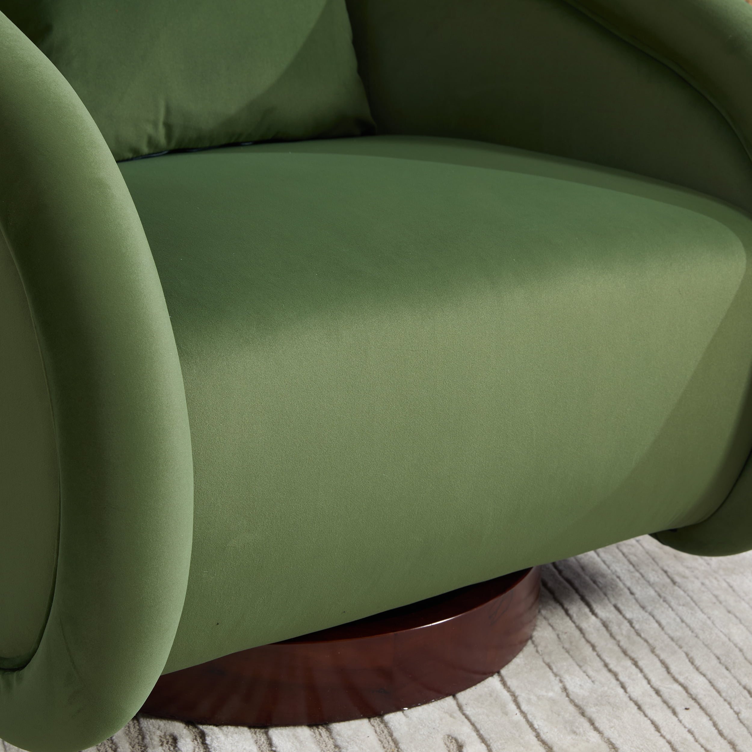 Lunale Swivel Accent Barrel Chair with Plush Pillow, 360 Degree Modern Pumpkin-Shaped Armchair for Living Room, Green Velvet