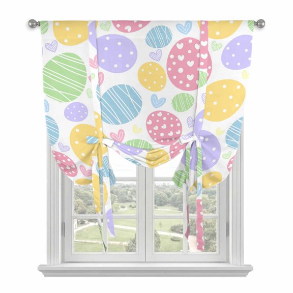 Easter Eggs Balloon Curtains for Bedroom/Front Door/Bathroom, Cute Colorful Spring Love Country Tie Up Curtains 63 Inch Length Light Filtering Kitchen Curtains Shades for Windows 46"x63"