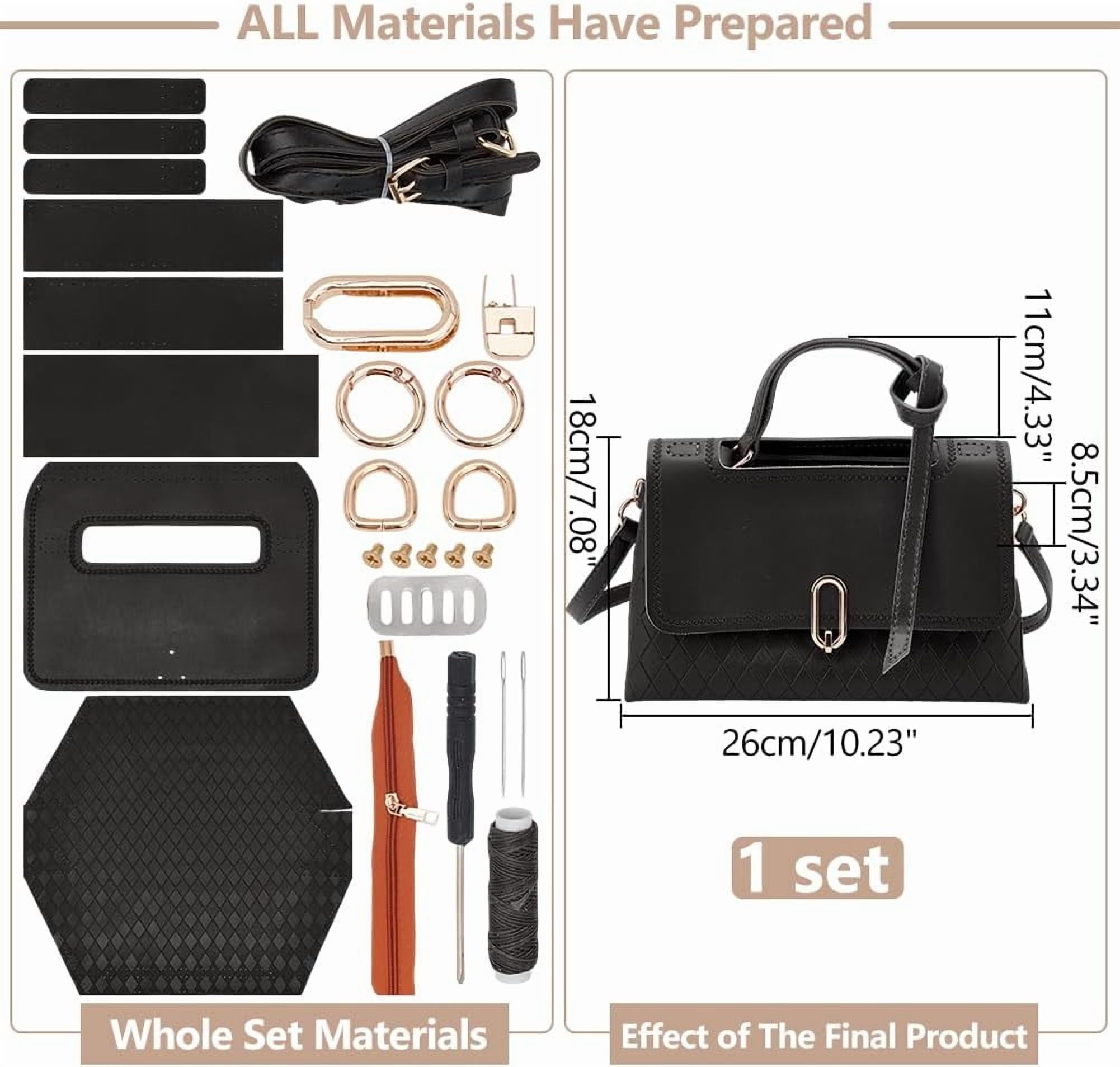 1set PU Leather Knitting Crochet Bags with Bottom and Shoulder Strap for Craft Shoulder Bags Accessories Wheat 400x400x1mm