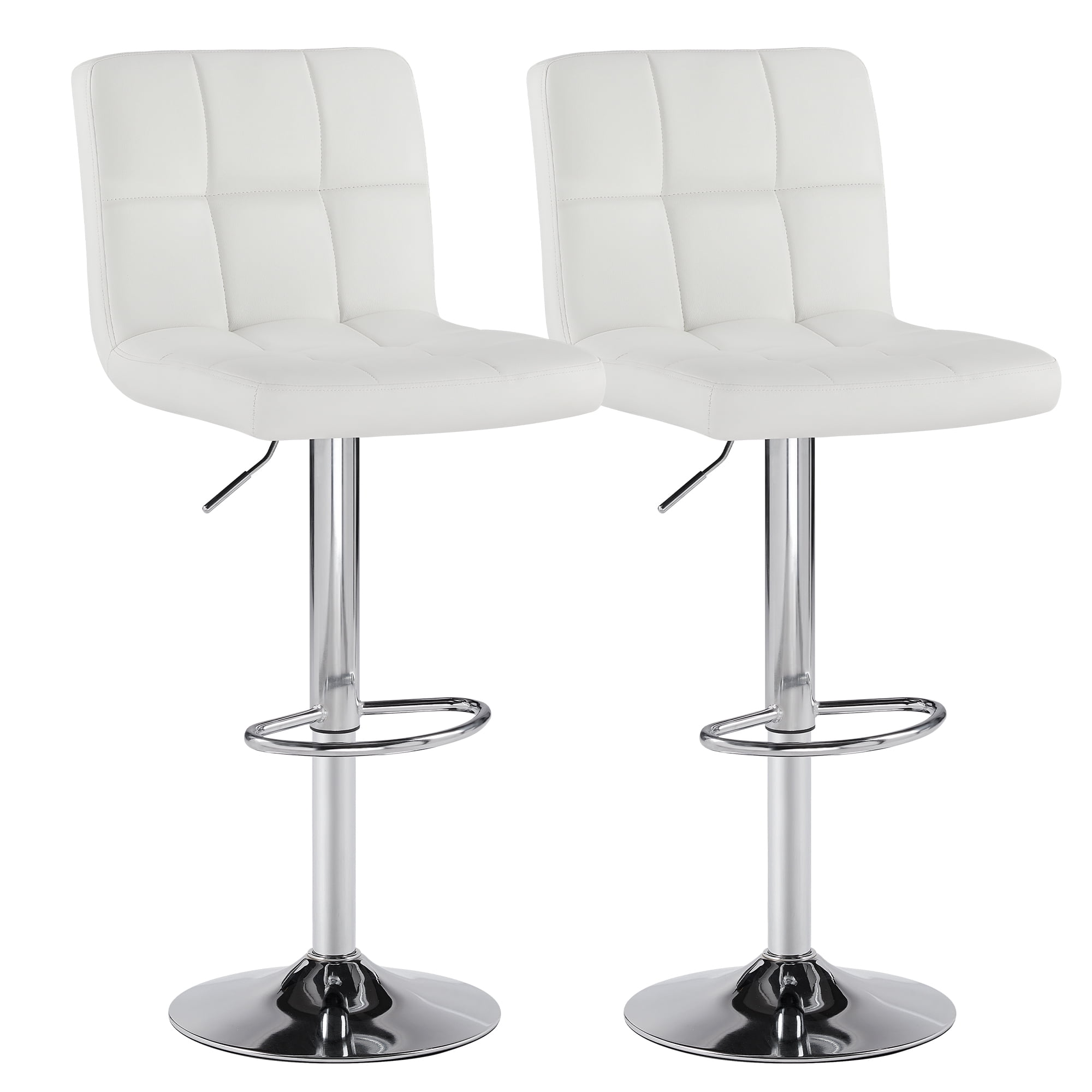 CONCETTA Set of 2 White Swivel Bar Stools, Adjustable PU Leather with Back & Footrest
