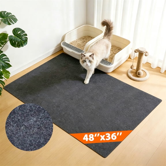 GARITIN Cat Litter Mat Extra Large 48"x36", Cat Mat for Litter Box, Litter Trapping Mat, Gray