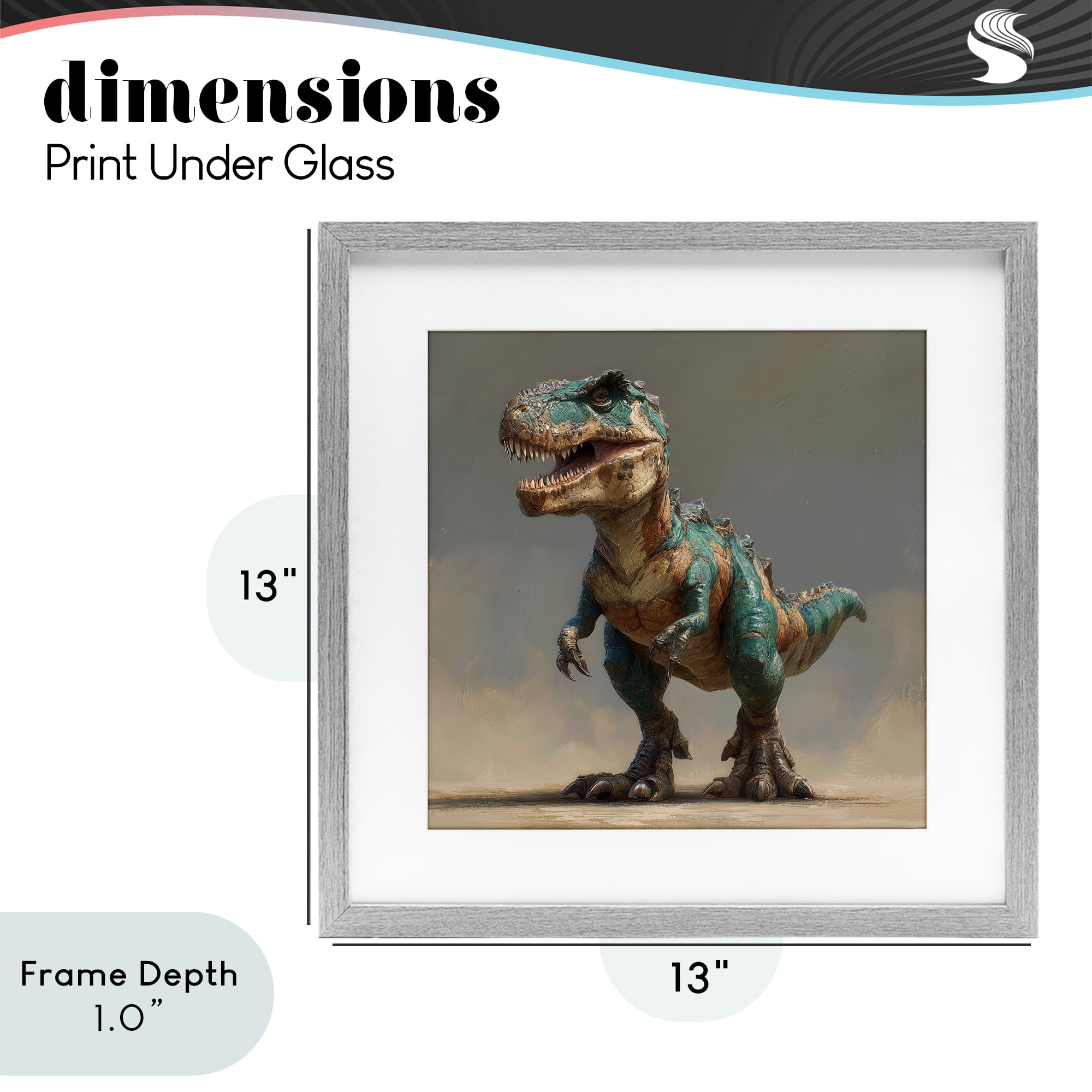 Stupell Industries Turquoise T-Rex Study Gray Framed Print Under Glass, design by Wumples