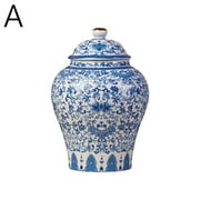 seebee Chinoiserie Blue White Ginger Jars, Porcelain Jar Tea Storage, Ceramic Decorative Ginger Jar with Lid, Chinoiserie Decor Blue and White Vase, Porcelain Vases Decor for Living Room, Bedroom