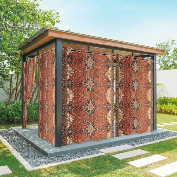 Dark Brown Black Floral Outdoor Curtains for Patio Waterproof, Medieval Ethnic Turkish Retro Grommet Curtains for Porch Outside Privacy Drape for Gazebo Garden Pergola, 2 Panels, 54x108in